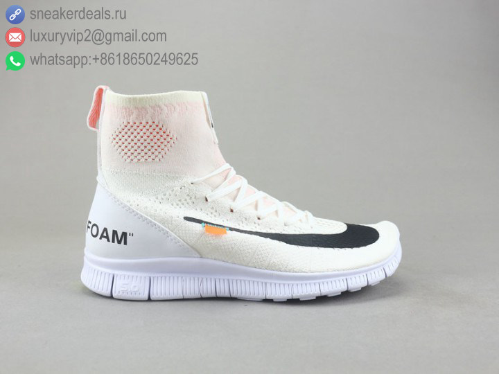 OFF-WHITE X NIKE FREE FLYKNIT MERCURIAL HIGH WHITE UNISEX RUNNING SHOES